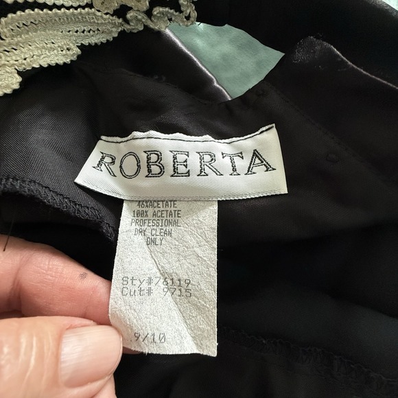 Vintage Roberta Black Satin Maxi Dress Sz 10 USA 90s Embellished Bodice Glam - Picture 8 of 9